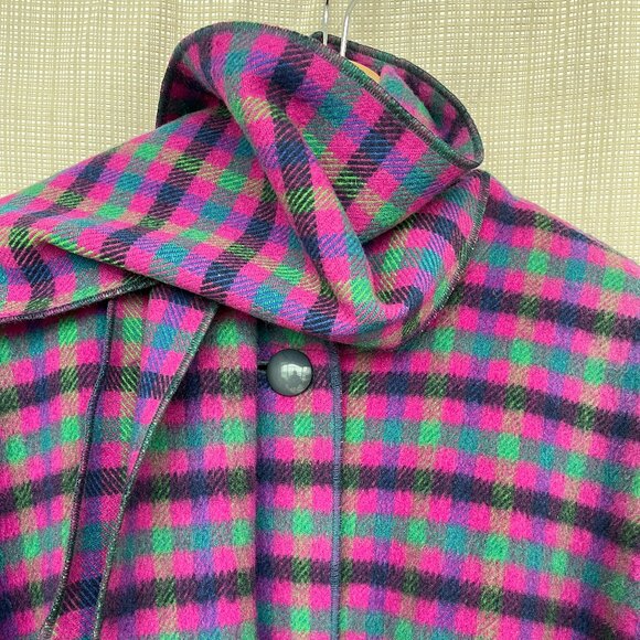 VINTAGE Rare Eclectic Scoat Scarf Coat Plaid Mohair Dead Stock Oversized… - Picture 10 of 16